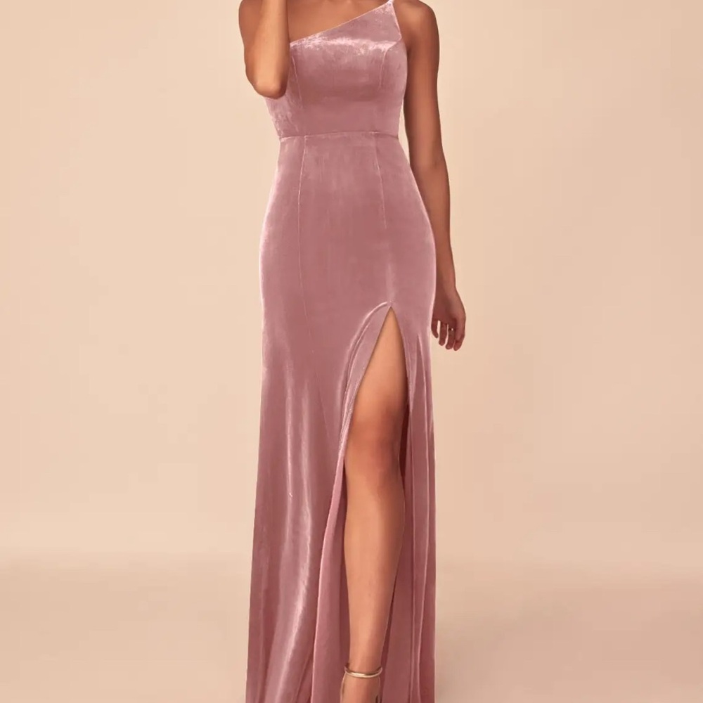 Azazie Kala Pink One-Shoulder Velvet Dress